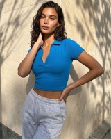 Crop top με γιακά γαλάζιο