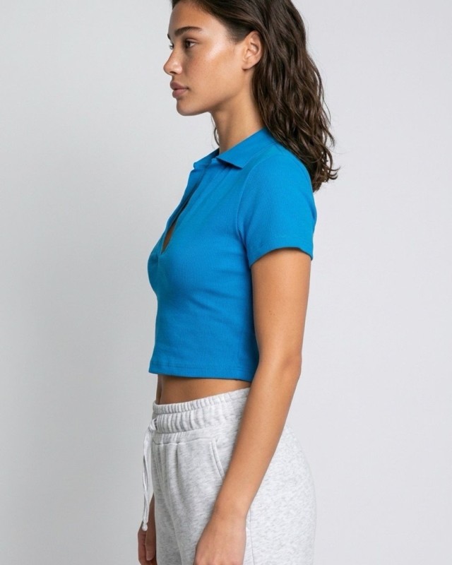 Crop top με γιακά γαλάζιο
