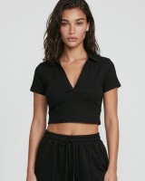 Crop top με γιακά μαύρο