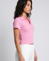 Crop top με γιακά ροζ