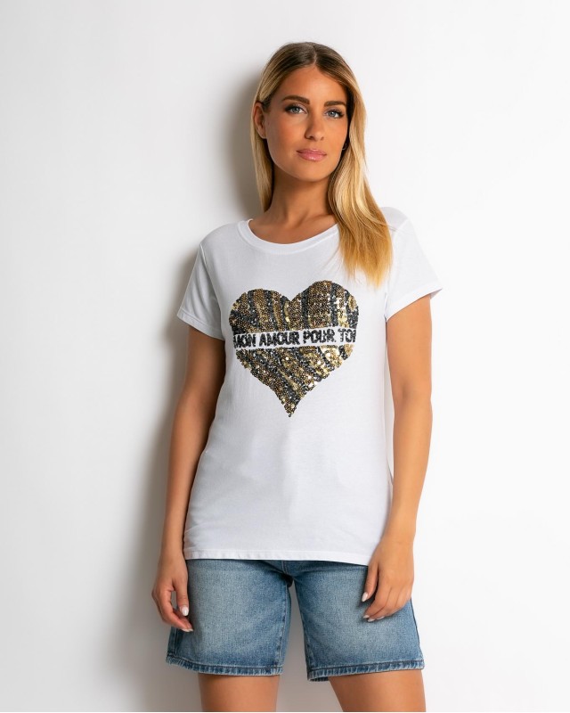 Μπλούζα κοντομάνικη με σχέδιο Mon amour χρυσ΄ό Μπλούζα κοντομάνικη με σχέδιο Mon amour χρυσ΄ό