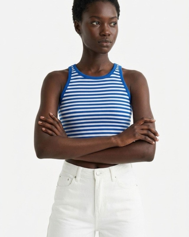 Crop top ριγέ μπλε ρουά