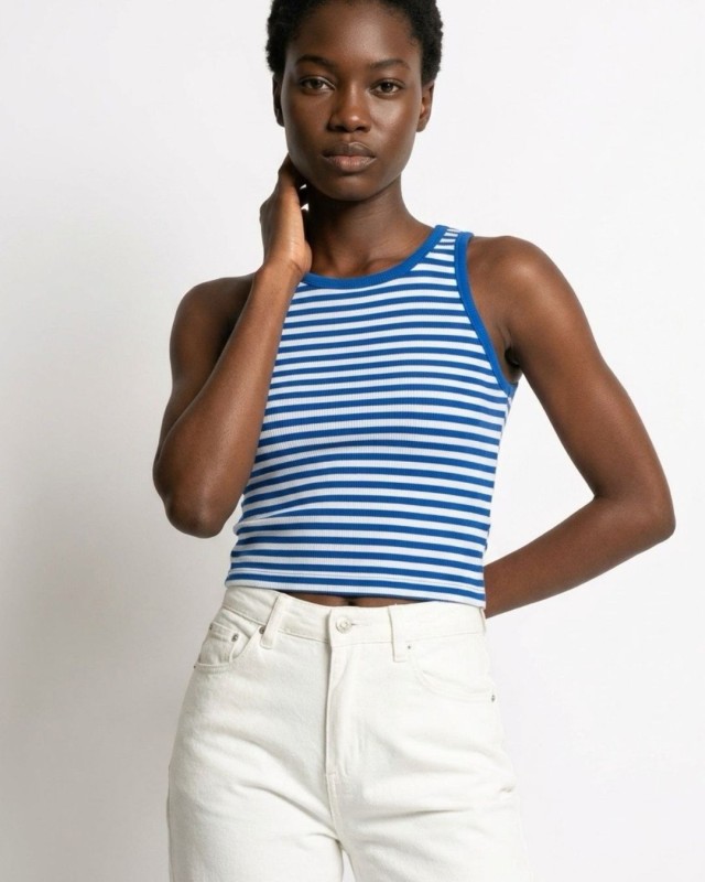 Crop top ριγέ μπλε ρουά