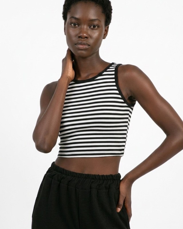 Crop top ριγέ μαύρο