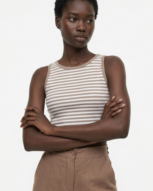 Crop top ριγέ μπεζ