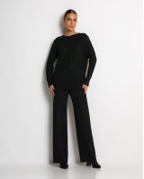 Σετ πλεκτό με ανάγλυφη πλέξη μπλούζα & παντελόνι μαύρο