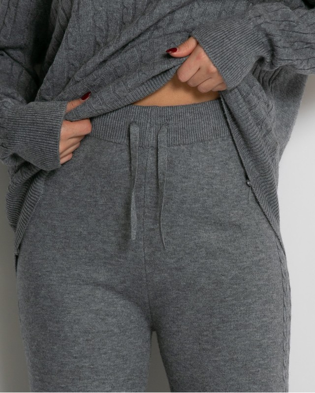 Σετ πλεκτό με ανάγλυφη πλέξη μπλούζα & παντελόνι γκρι