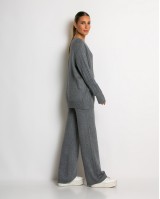 Σετ πλεκτό με ανάγλυφη πλέξη μπλούζα & παντελόνι γκρι