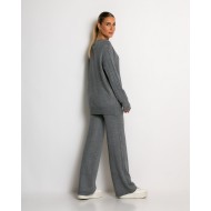 Σετ πλεκτό με ανάγλυφη πλέξη μπλούζα & παντελόνι γκρι