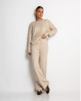 Σετ πλεκτό με ανάγλυφη πλέξη μπλούζα & παντελόνι μπεζ