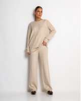 Σετ πλεκτό με ανάγλυφη πλέξη μπλούζα & παντελόνι μπεζ