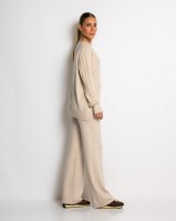 Σετ πλεκτό με ανάγλυφη πλέξη μπλούζα & παντελόνι μπεζ