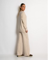 Σετ πλεκτό με ανάγλυφη πλέξη μπλούζα & παντελόνι μπεζ