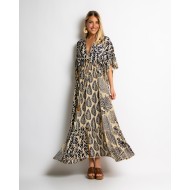 Φόρεμα κοντομάνικο με print και V navy