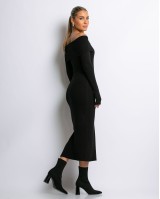 Φόρεμα πλεκτό με έξω ώμους μαύρο
