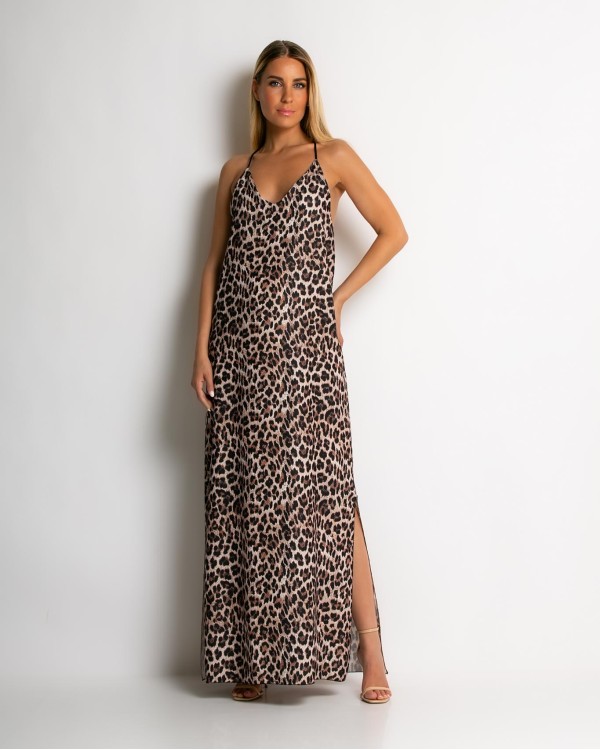 Φόρεμα τιράντα με χιαστί πλάτη leopard