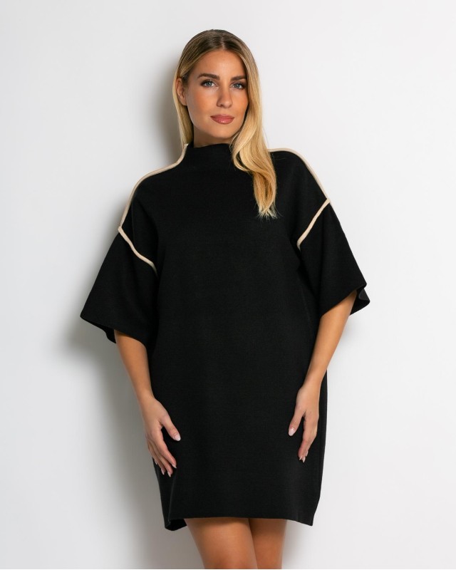 Φόρεμα πλεκτό mini κοντομάνικο μαύρο