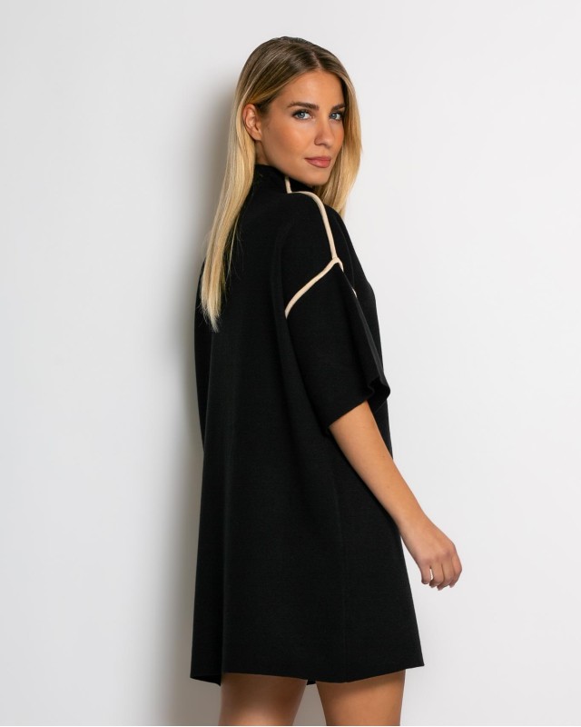 Φόρεμα πλεκτό mini κοντομάνικο μαύρο
