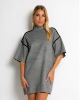 Φόρεμα πλεκτό mini κοντομάνικο γκρι