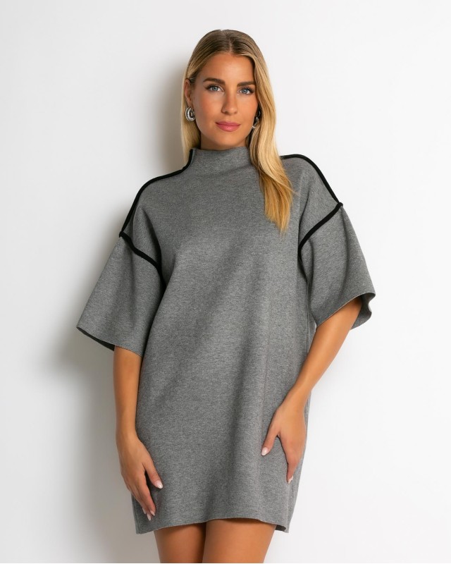 Φόρεμα πλεκτό mini κοντομάνικο γκρι
