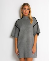 Φόρεμα πλεκτό mini κοντομάνικο γκρι