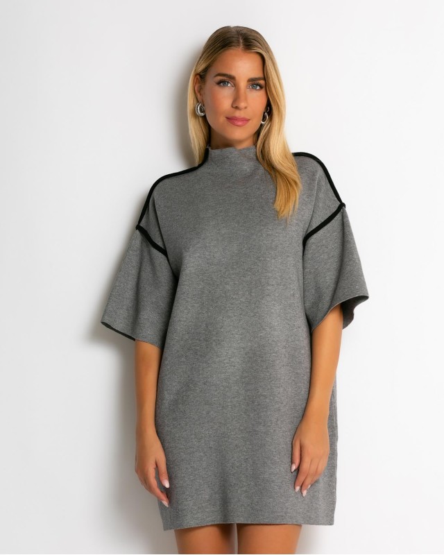 Φόρεμα πλεκτό mini κοντομάνικο γκρι
