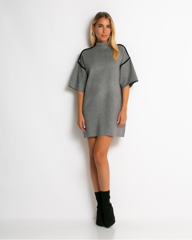Φόρεμα πλεκτό mini κοντομάνικο γκρι