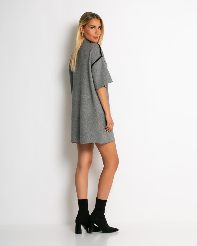 Φόρεμα πλεκτό mini κοντομάνικο γκρι