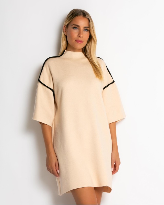 Φόρεμα πλεκτό mini κοντομάνικο cream