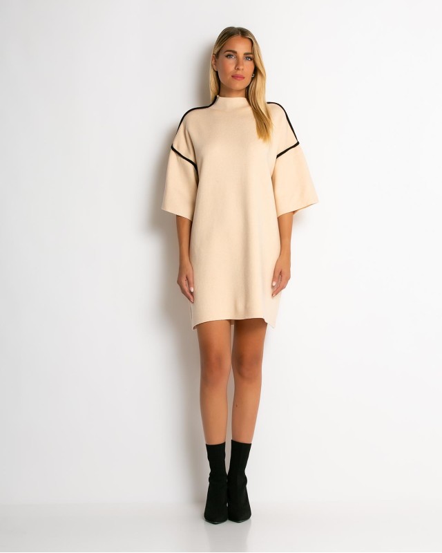 Φόρεμα πλεκτό mini κοντομάνικο cream