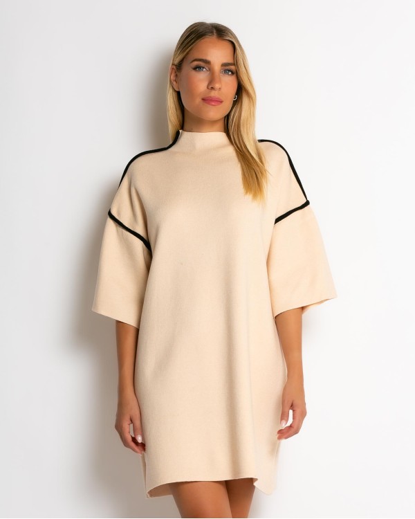 Φόρεμα πλεκτό mini κοντομάνικο cream