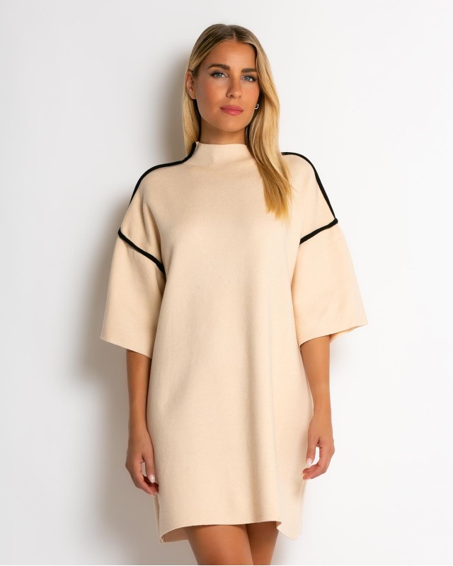 Φόρεμα πλεκτό mini κοντομάνικο cream