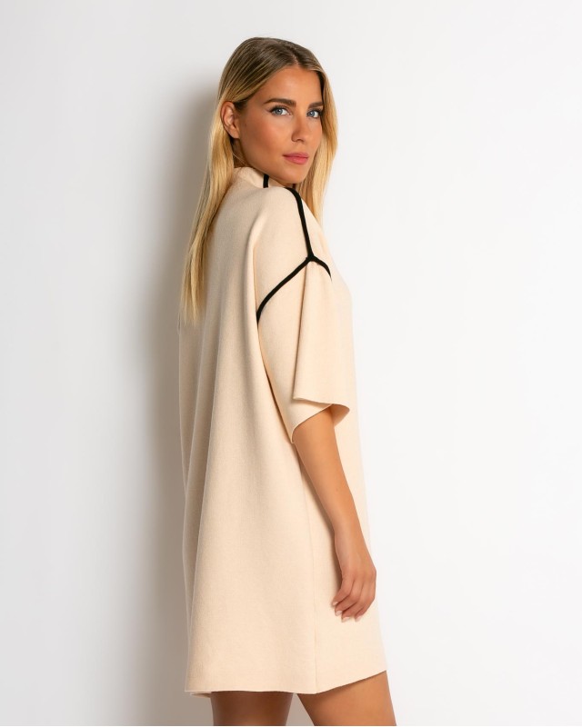 Φόρεμα πλεκτό mini κοντομάνικο cream