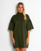 Φόρεμα πλεκτό mini κοντομάνικο χακί