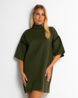 Φόρεμα πλεκτό mini κοντομάνικο χακί