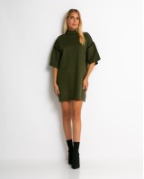 Φόρεμα πλεκτό mini κοντομάνικο χακί