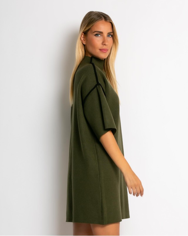 Φόρεμα πλεκτό mini κοντομάνικο χακί