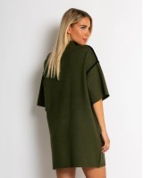 Φόρεμα πλεκτό mini κοντομάνικο χακί