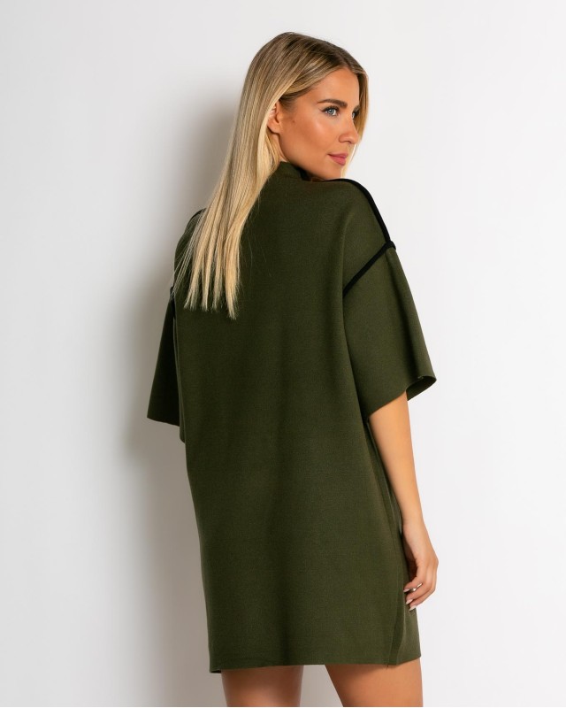 Φόρεμα πλεκτό mini κοντομάνικο χακί