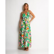 Φόρεμα με έντονα prints & κουμπιά πράσινο