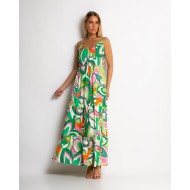 Φόρεμα με έντονα prints & κουμπιά πράσινο