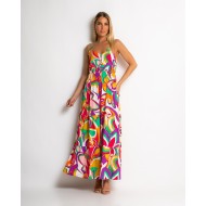 Φόρεμα με έντονα prints & κουμπιά φούξια