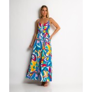 Φόρεμα με έντονα prints & κουμπιά μπλέ