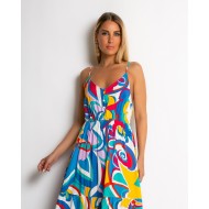 Φόρεμα με έντονα prints & κουμπιά μπλέ