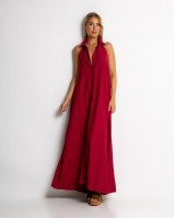 Φόρεμα αμάνικο με γιακά κόκκινο