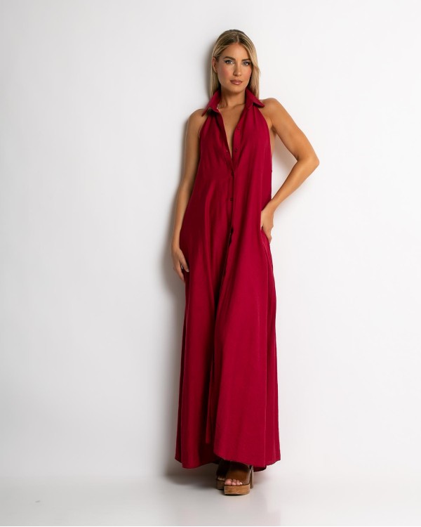 Φόρεμα αμάνικο με γιακά κόκκινο