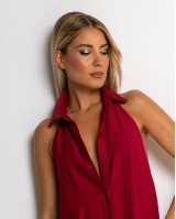 Φόρεμα αμάνικο με γιακά κόκκινο