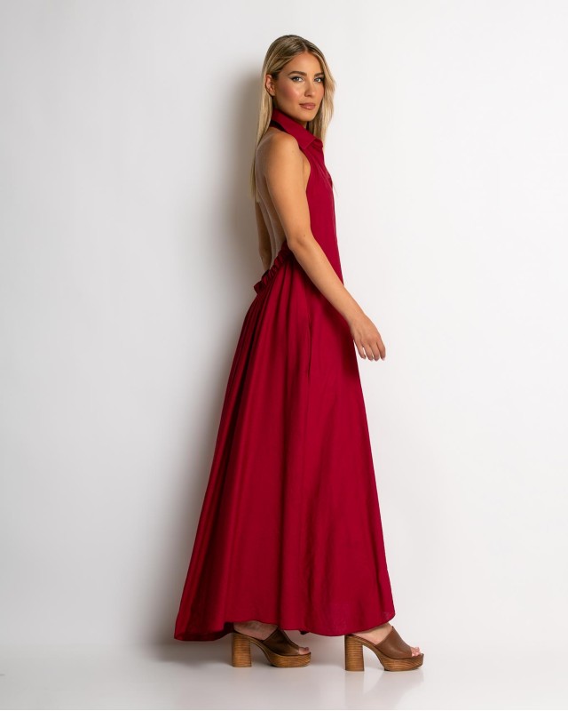 Φόρεμα αμάνικο με γιακά κόκκινο