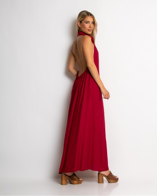 Φόρεμα αμάνικο με γιακά κόκκινο