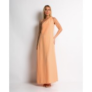 Φόρεμα maxi αμάνικο με έναν ώμο apricot